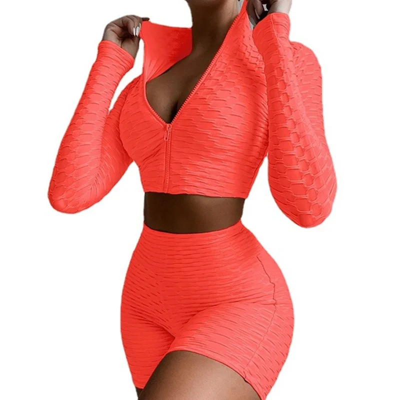 

2021 new fashion women sports suit tight solid color long sleeve sweat yoga sports suit free shipping for women