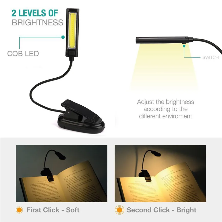 LED Night Reading Lights Lamp Flexible USB Clip-On COB Light Study Desk Table Rechargeable For Student | Лампы и освещение