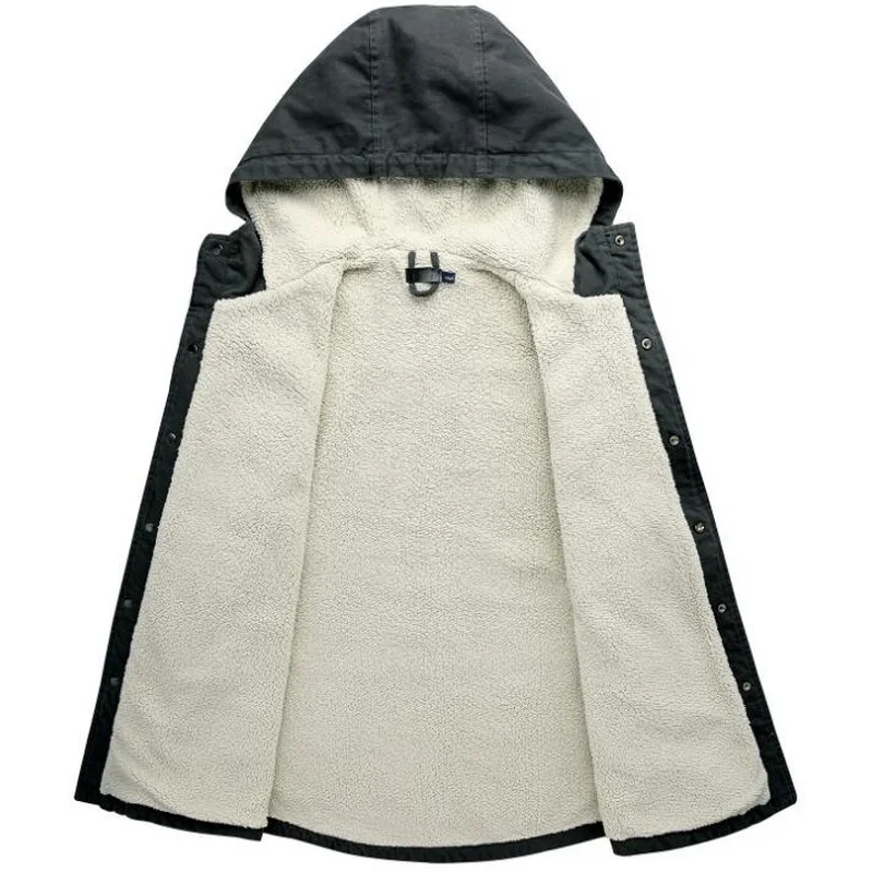 US Size Men's Cotton Jacket Winter Thick Parkas Male Velvet Casual Hooded Bomber Coat Men Warm Overcoat Lamb Velvet Outwear