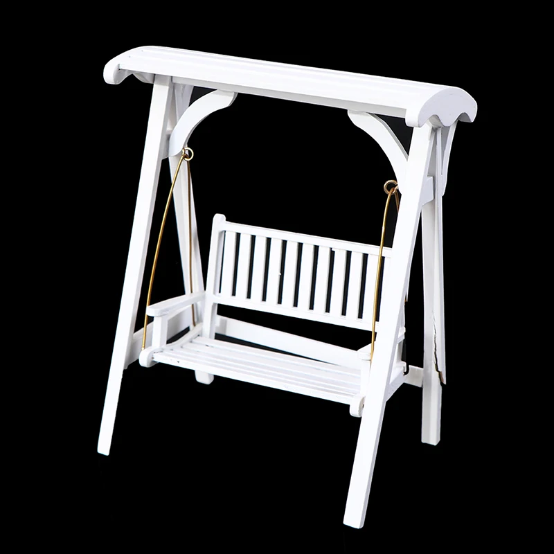 

1:12 Dollhouse Miniature Wood White Swing Garden Decor Furniture Accessories Toy