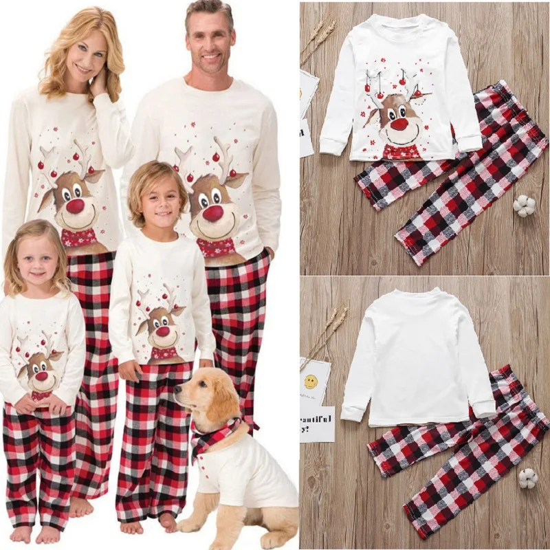 Xmas Family Christmas Pajamas Set Fashion Deer Print Adult Women Kids Matching Clothes Sleepwear | Мать и ребенок