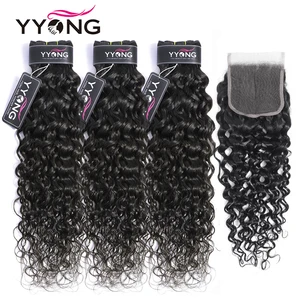 YYong волосы бразильские пучки волос с закрытием волнистые 3 пряди закрытием Remy человеческие волосы пучки с кружевной застежкой