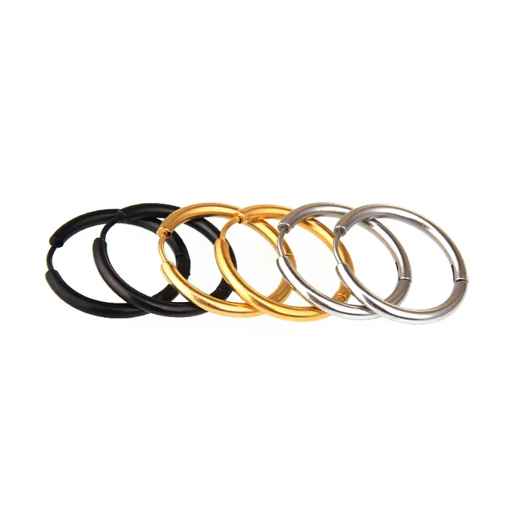 

Black/Gold/Silver Color Tone Stainless Steel Hoop Earrings Round Loop Earring Men Women big size Hyperbole Jewelry 2021
