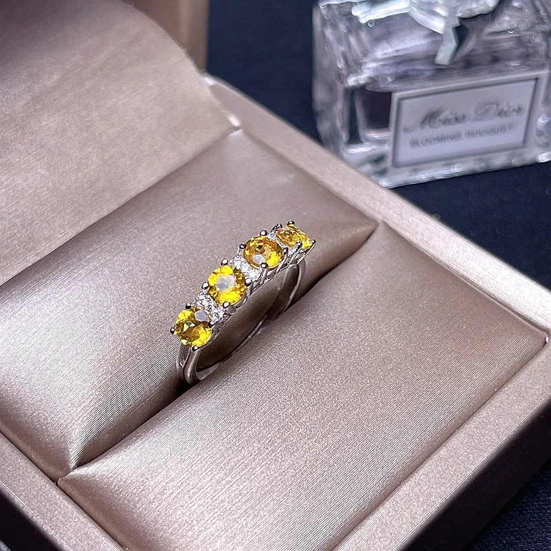 

Natural Citrine Ring, 925 Silver, Bright Blue, Fresh and Refined, Beautiful Mood Ring