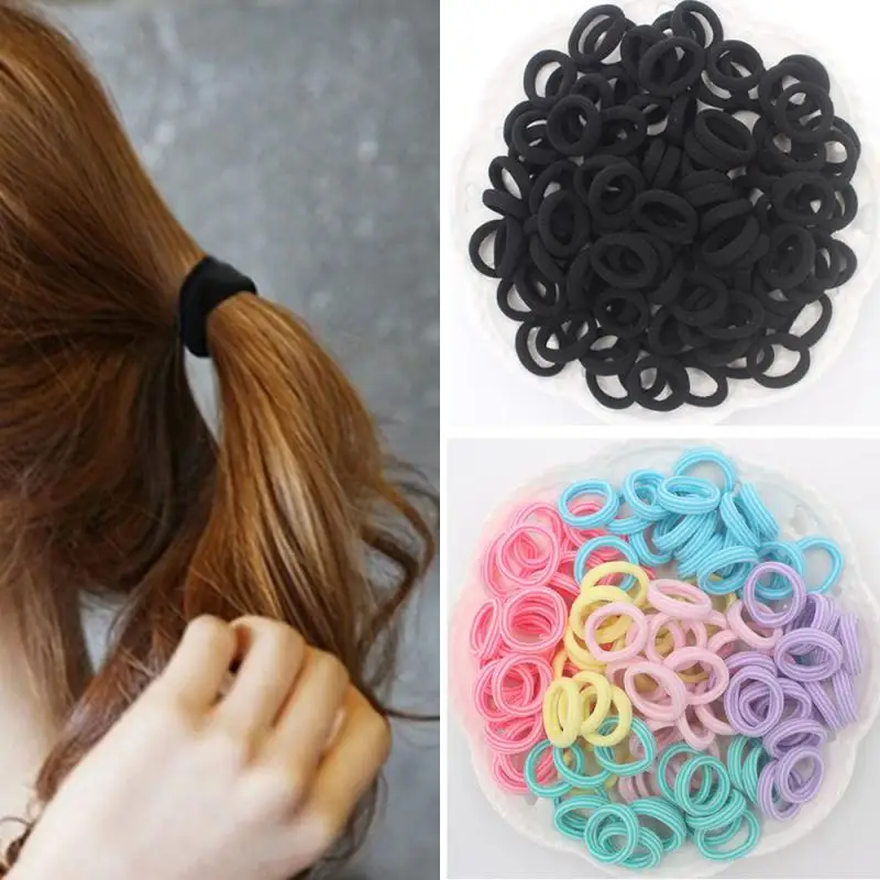 

100pcs Children's Portable Colorful & Solid Color Hair Rings Soft Fashion High Elasticity Seamless Towel Loop For Kids & Adults