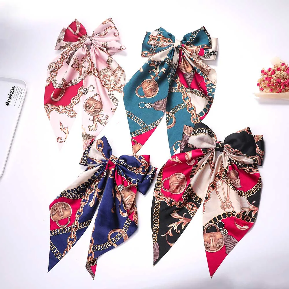 

CN Soft Women Bowknot Hair Clips Solid Color Elegant Large Bows Hairpin For Women Long Ribbon Hairpin Simple Big Bow Top Clip