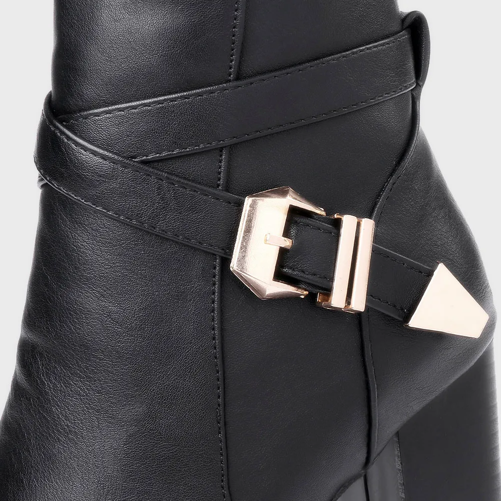 

Brand New Classic Buckles Cool Ankle Booties Fashion For Dropship Big Size 43 Square High Heels Footwear Shoes Boots Women