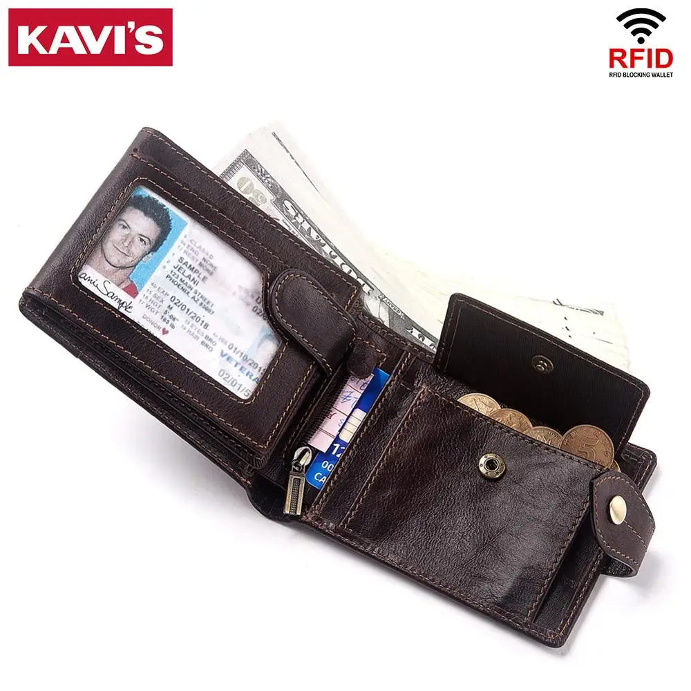 

Кошельки KAVIS мужские из натуральной кожи, маленький кошелек для мелочи Крейзи Хорс, качественный короткий бумажник с зажимом для денег