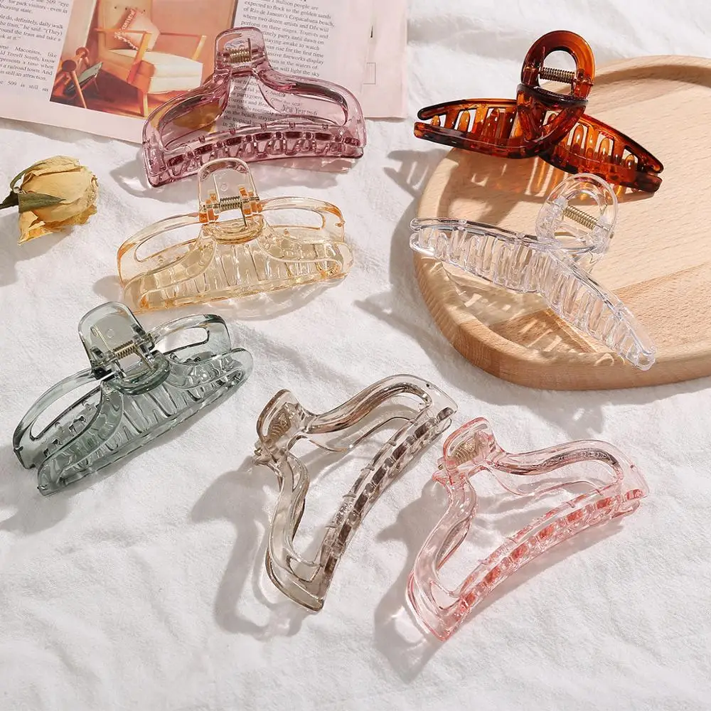 

Fashion Elegant Transparent Amber Geometric Hollow Hair Claws For Women Girls Acrylic Hair Claws Hair Clips Ornament