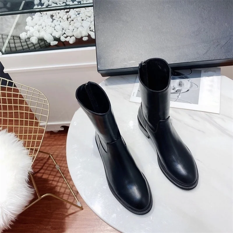 

2021 new leather thick heel comfortable casual boots boots skinny boots