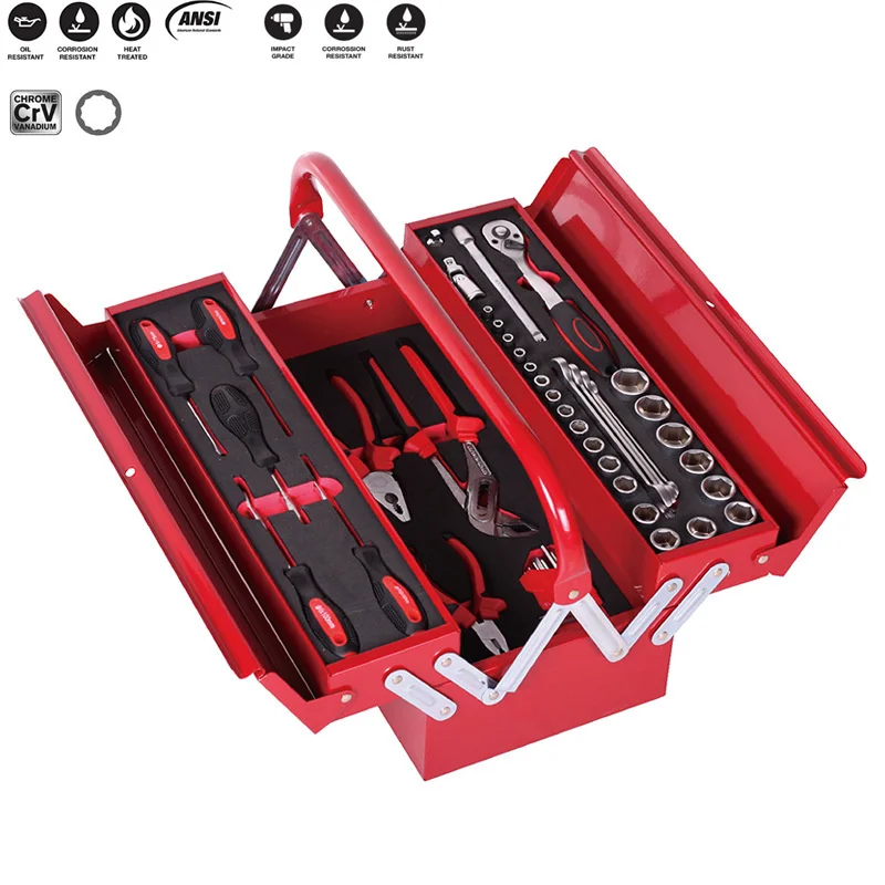 48Pcs Drive Socket Wrench Kit,Socket,Ratchets,Screwdriver,Pliers Extensions,Spinner Handle Adapter,Mechanics Car Repair ToolBox