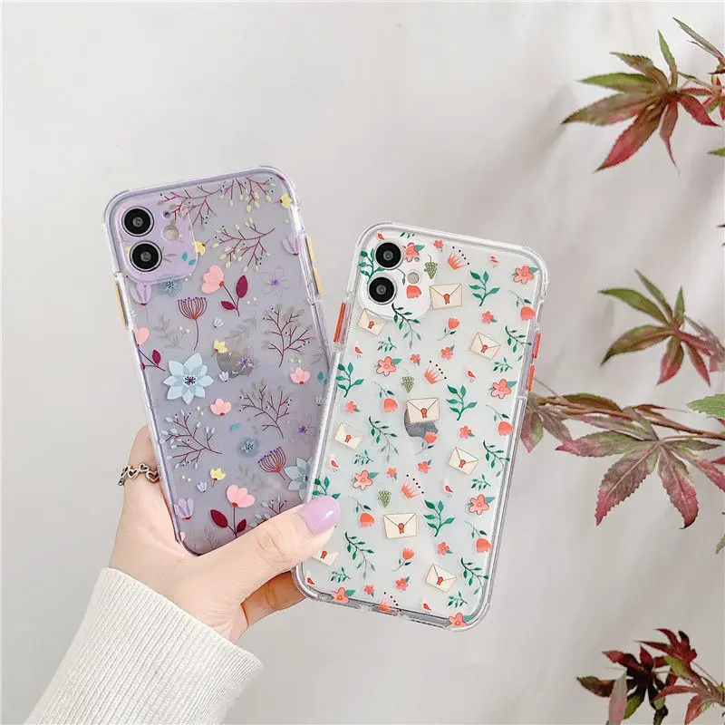 

Fashion Retro Flower Phone Case For iPhone 11 Pro Max X XR XS Max 7 8 Plus SE 2020 12 Mini Floral Transparent Soft TPU Cover