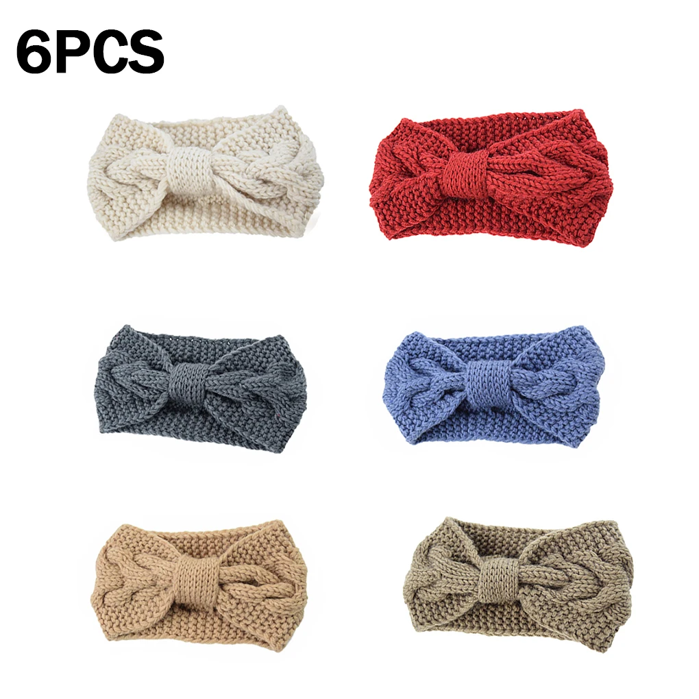 

6 шт. зимняя теплая вязаная повязка на голову с ушами, тюрбан для женщин, женский вязаный крючком бант, широкий цвет, ободок для волос