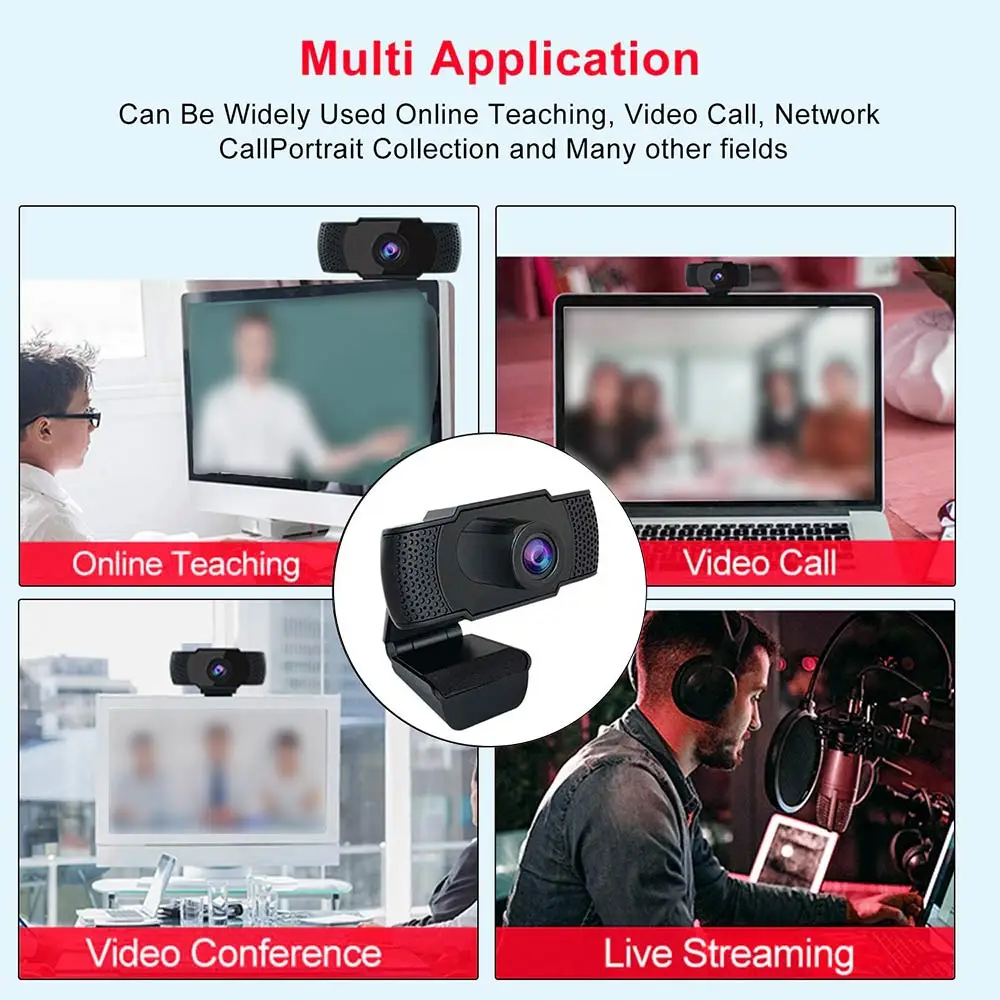

Mini 1080P HD Webcam with Microphone USB Driver-Free PC Computer Web Camera for Live Broadcast Video Calling Conference