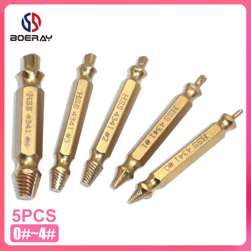 

Boerray 5pcs Damaged Screw Extractor High Speed Steel Titanium Drill Set Broken Screws Speed Out Stud Bolt Remover Toos Set