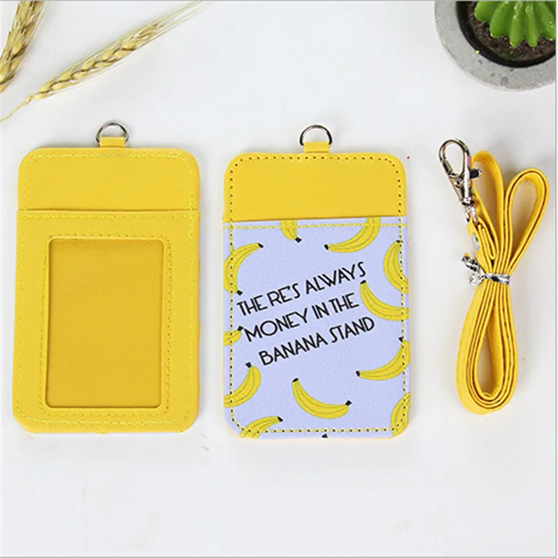 Banana yellow Мультяшный леденец кожаный держатель для карт Студенческая девушка милый Футляр для проездного значка кредитный футляр для карточек визитница - Цвет: Banana yellow