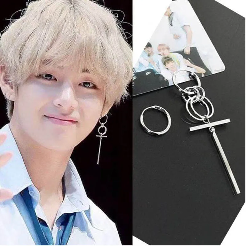 BTS Kim Tae Hyung BigHit развлечения v с большим кольцом для ушей Простые Длинные серьги