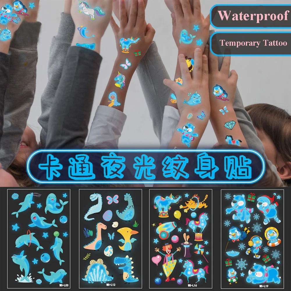 

Тату-наклейки с изображением русалки, животных из мультфильмов, светящаяся паста на лицо, руки, ножки для детей, боди-арт, детское искусство