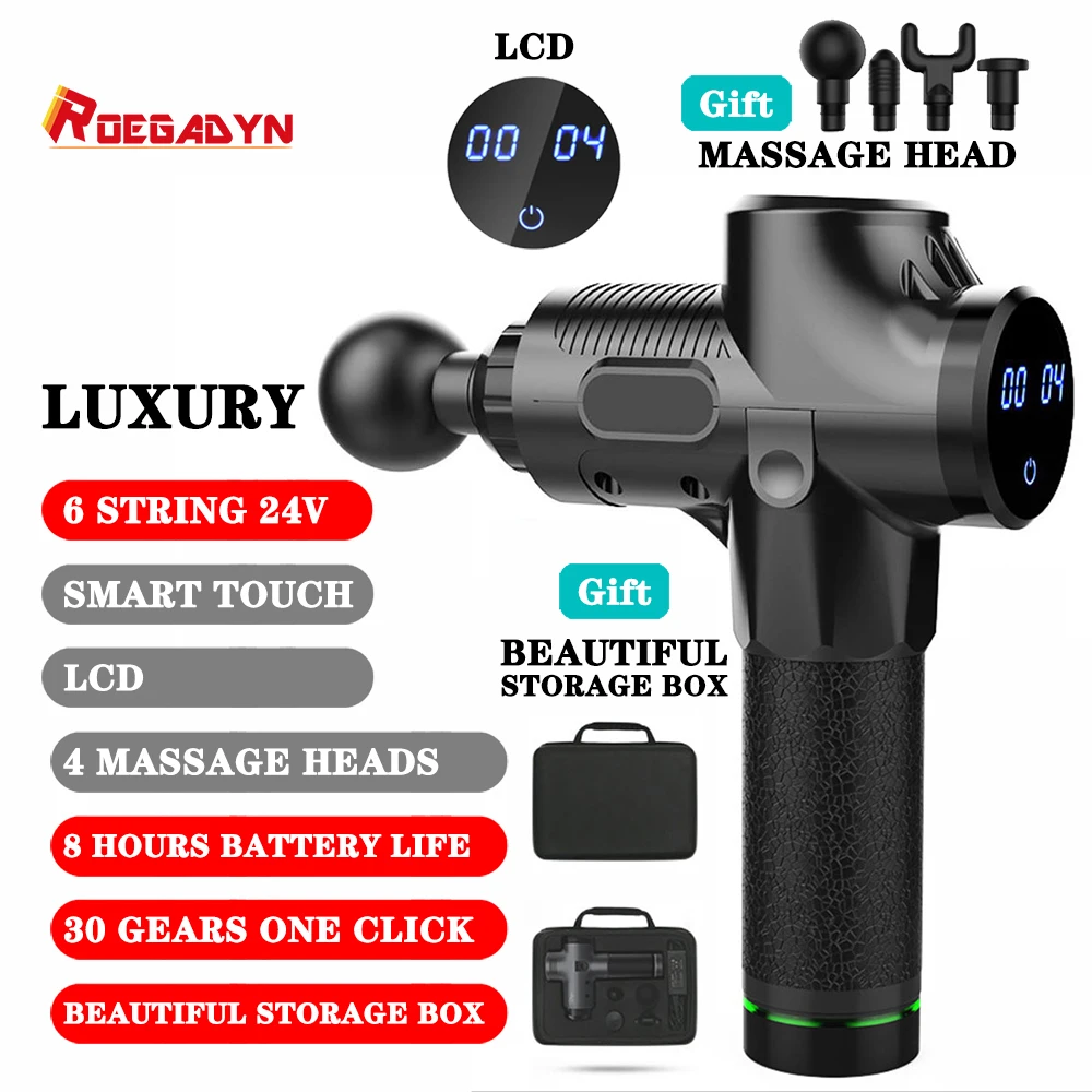 ROEGADYN Massage Gun Deep Tissue Percussion Muscle Massager Relax Fascia Pain Relief Cordless Machine with 4 Heads | Спорт и