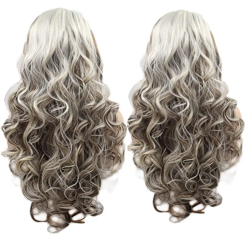 Браун Блонд меховые парики с эффектом крупных локонов для женщин, синтетические волосы, без клея, термостойкие волокна, 24 дюйма.