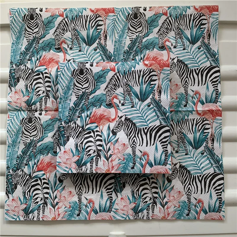 

20 3-ply vintage table napkin paper tissue animal zebra flamingo flower leaf decoupage wedding Christmas party decor serviettes