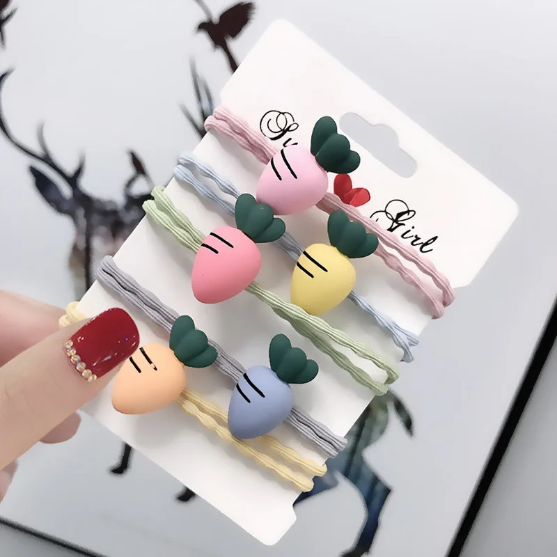 

5 Pcs/Set Children Cute Acrylic Carrot Fruit Flower Hair Bands Baby Girls Lovely Scrunchies Rubber Bands Kids Hair Accessories