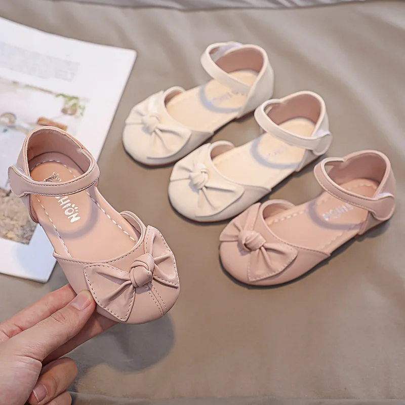 Zapatos de cuero para ni&ntilde;a, sandalias de medio estilo para ni&ntilde;o, zapatos de cuero de princesa con lazo para beb&eacute;, zapatos casuales de moda 2022-0