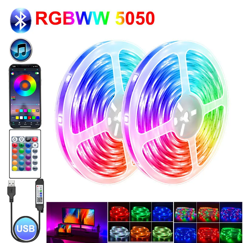 Bluetooth RGB Светодиодные ленты светильник USB кабель Luces цветная (RGB) Светодиодная