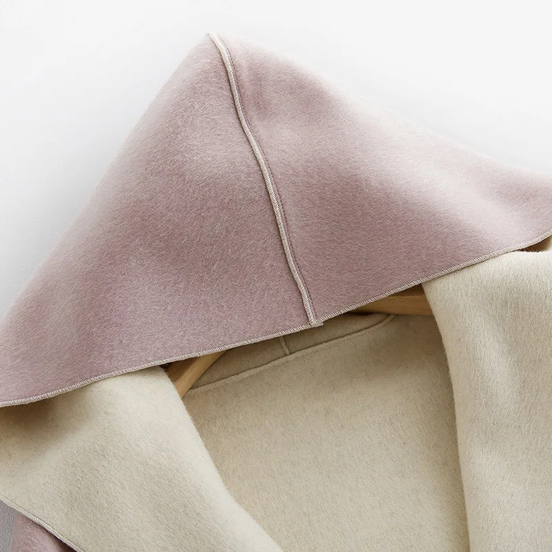 Женское шерстяное пальто с капюшоном длинное двухстороннее из 100% шерсти в