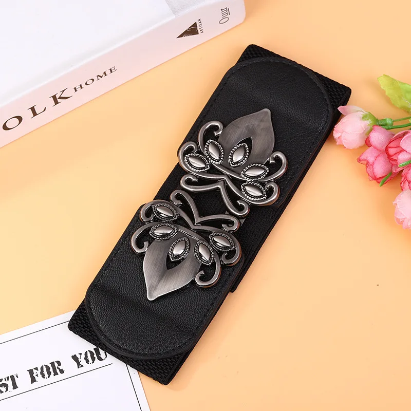 

NewWomen dress elastic waistband Fashion han edition Style alloy Buckle Waist Belts Female Wide windbreaker Belt decoration gift