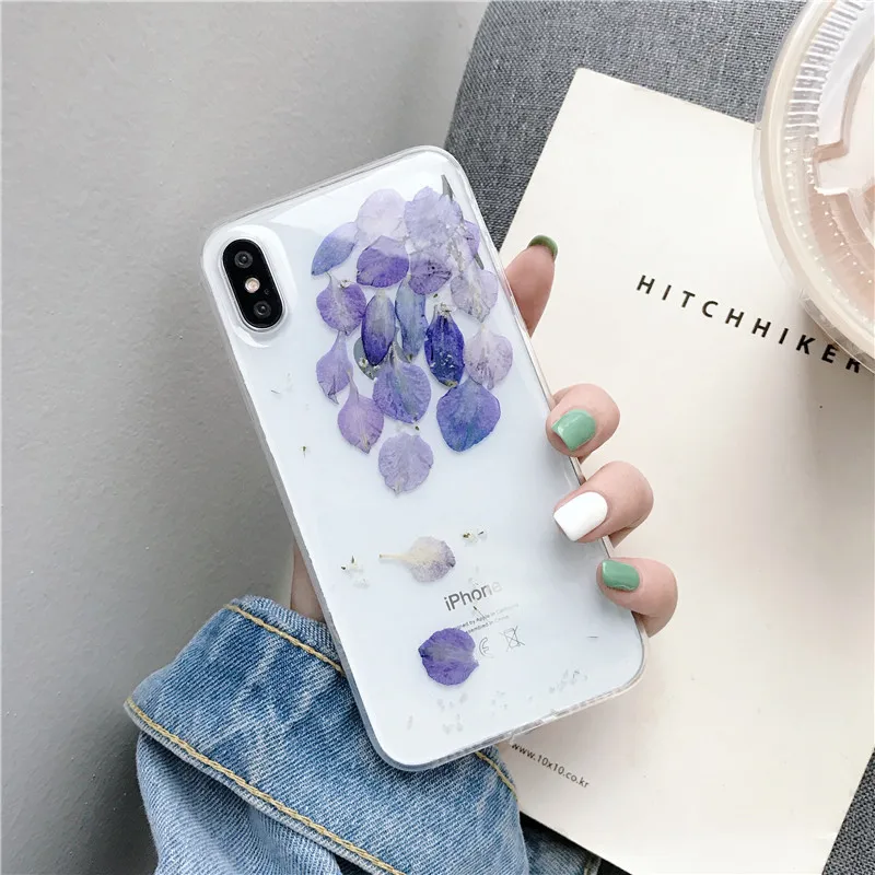 21 Настоящие сухие цветы чехол для телефона для iPhone X 7 8 Plus прозрачный мягкий ТПУ красивый прессованный задний Чехол для iPhone 11 11 Pro Max - Цвет: 21