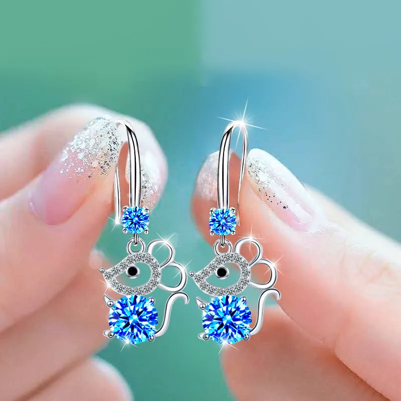

Women's Fashion Lovely Mouse Design Drop Earrings Shiny Crystal Zirconia Dangle Earring Hook Cute Earring Piercing Jewelry Gifts
