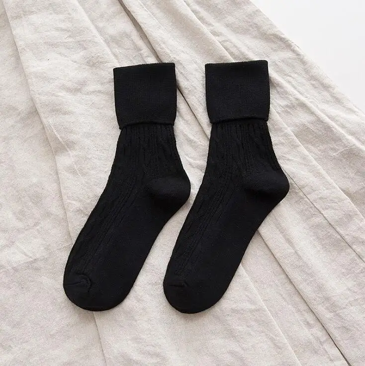SOCKS 06 Осень и зима новые женские носки ретро твист широкий рот с манжетами дикий ворс сплошной цвет хлопчатобумажные носки - Цвет: SOCKS 06
