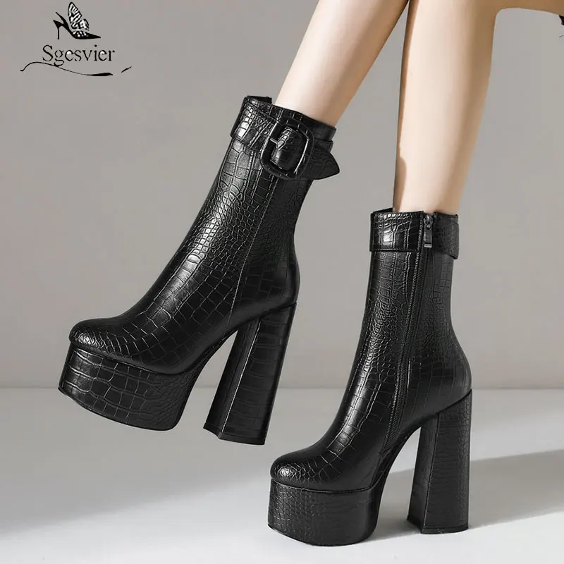 Женские полусапожки из искусственной кожи Sgesvier черные коричневые на платформе