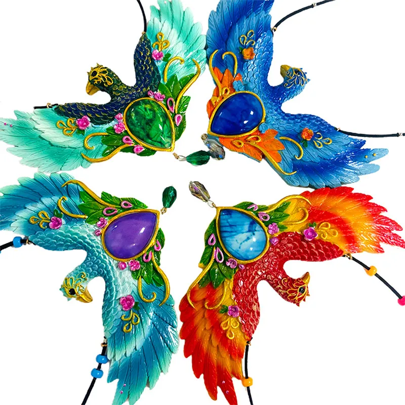

Phoenix Resin Pendant with Rope, Bright Color Bird Sculpture Hanging Home Wall Decoration