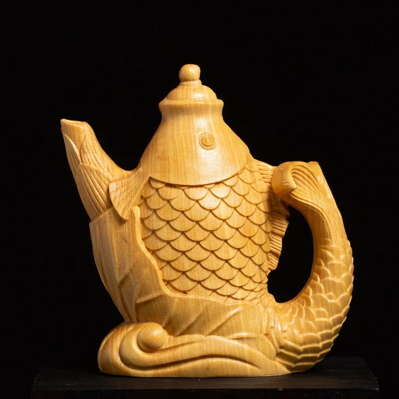 8 см карп чайник украшение Boxwood фэн шуй скульптура твердая древесина Ремесла