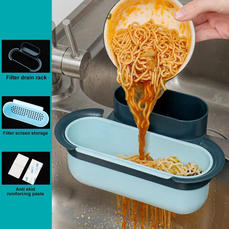 

Sink Filter Drain Rack Kitchen Supplies Portable Drain Basket Sink Hanging Type Garbage Leftovers Filter Shelf Storage Organizer