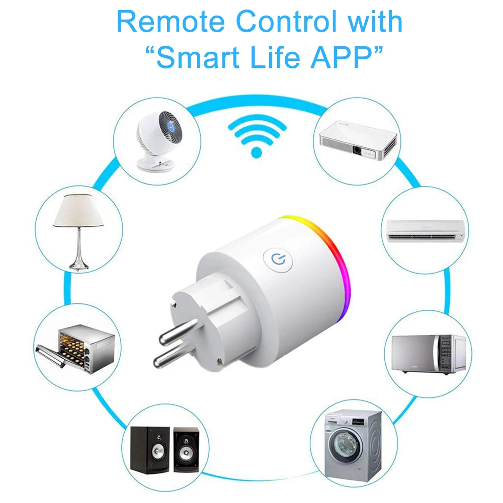 AVATTO умная розетка Wifi с монитором питания, 16А ЕС RGB Tuya умная розетка с Google Home Alexa голосовой пульт дистанционного управления