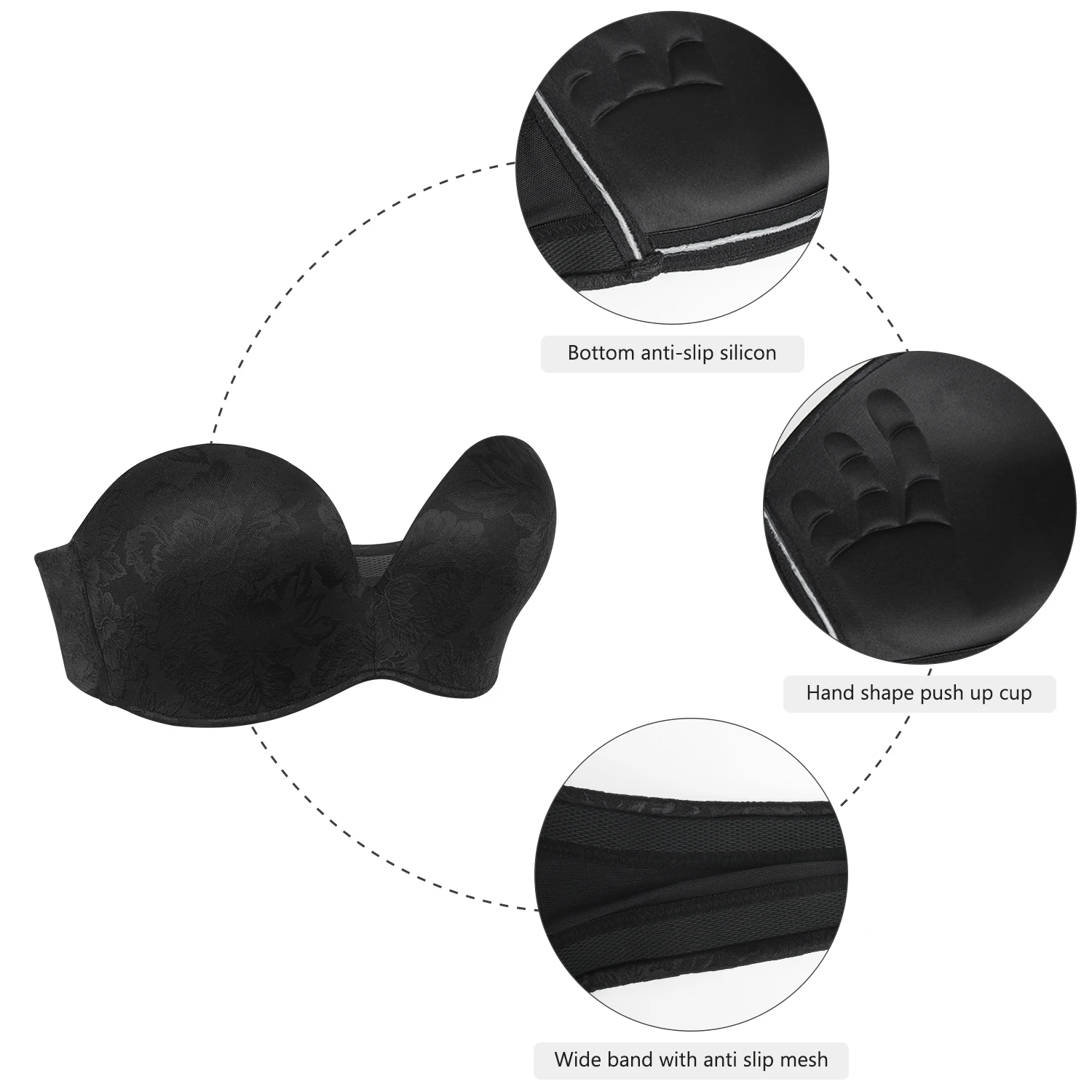 Strapless Bra Women Push Up Padded Seamless Bralette Plus Size Invisible Brassiere Wireless  D F Cup Underwear BH Femme Jacquard