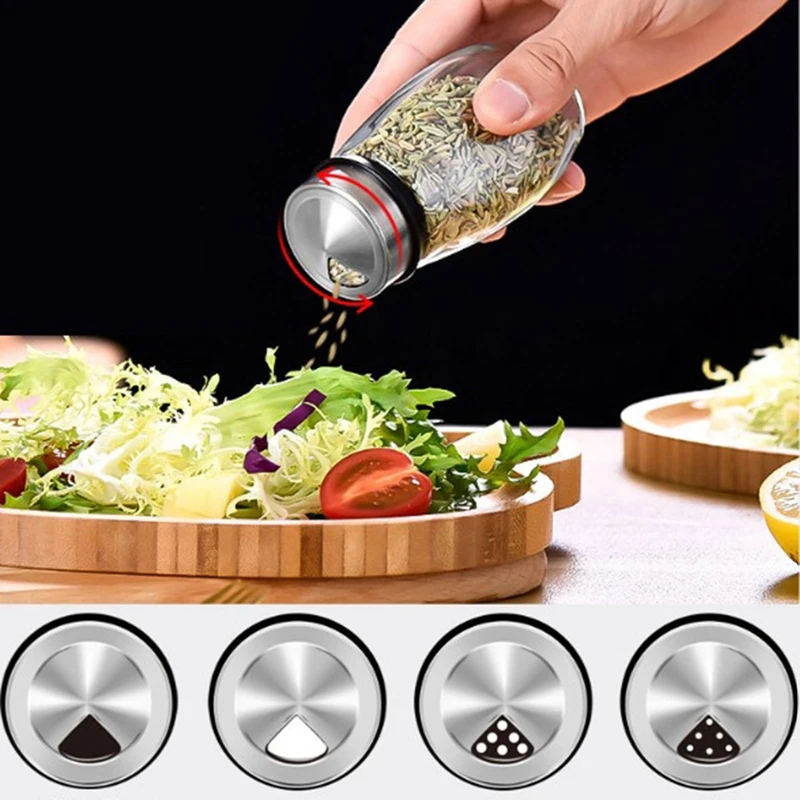 

6pcs/set Rotatable Seasoning Bottle Seasoning Jar Spices Pepper Spray Bottles Salt Shakers Holder Kitchen Storage Rack Organizer