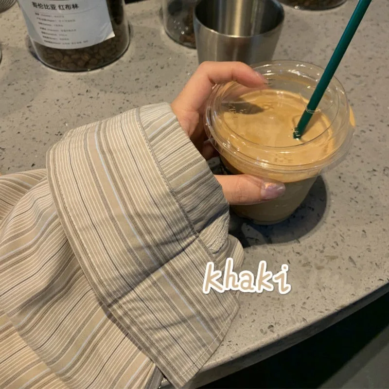 

Shirts Women Harajuku BF Style Striped College Teens Fashionable Spring Students Female Button Casual All-match Mujer De Moda