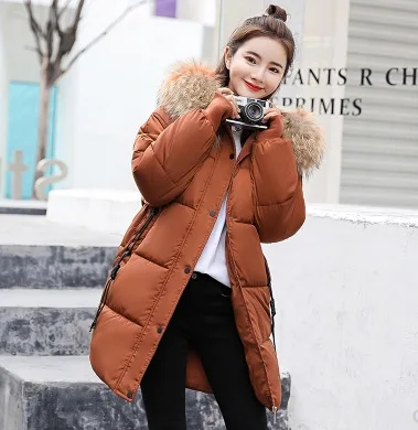 

Winter Cotton Long Fashion Woman Coats and Jackets Hooded Pockets Fur Collar Padded Jacket Size Parkas Mujer