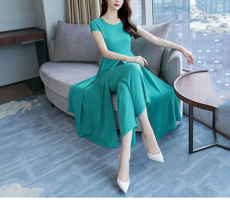 Красивый Женский Длинный топ и широкие штаны комплект одинаковой одежды тонкий