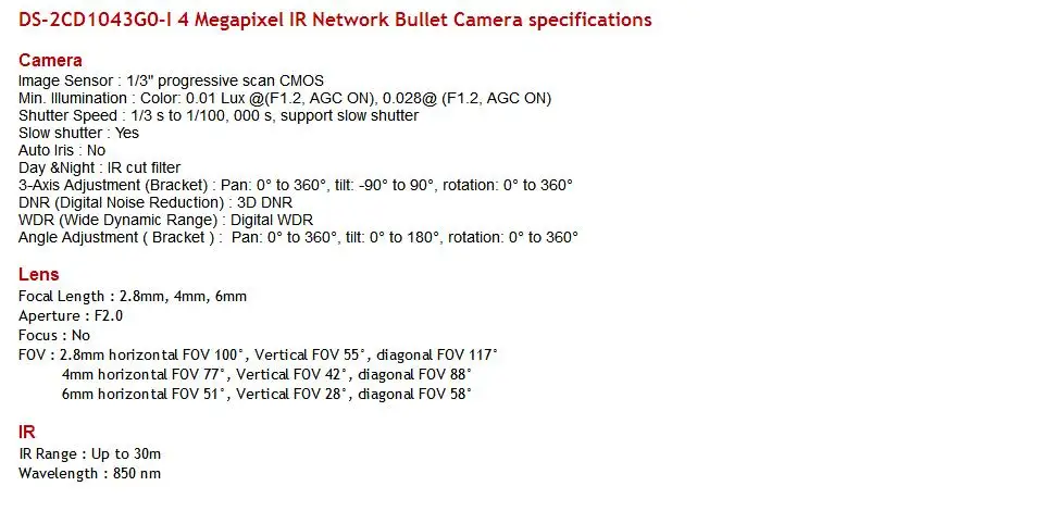 Hikvision Оригинальная камера наблюдения DS-2CD1043G0-I 4MP ИК метка сети IP камера POE H.265