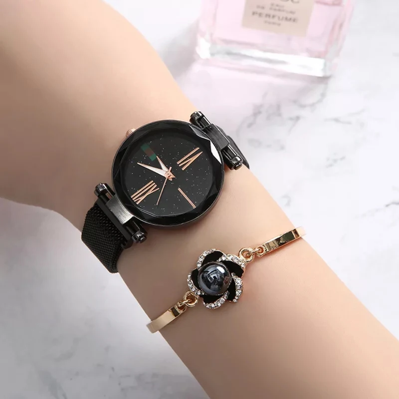 

New Fashion Women Watches Set Luxury Diamond Earrings Necklace Bracelet Set Ladies Starry Sky Watch Women Valentine Gift