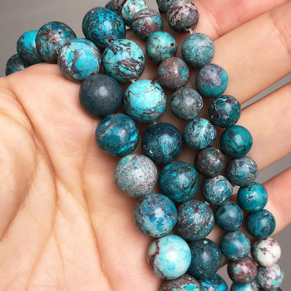 

Blue Sea Sediment Jaspers Stone Beads 6 8 10mm Round Loose Spacer Beads For DIY Jewelry Making Bracelet Charms 15''Inches