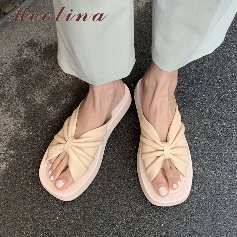 Женские шлепанцы из натуральной кожи Meotina летние желтые сандалии на платформе и