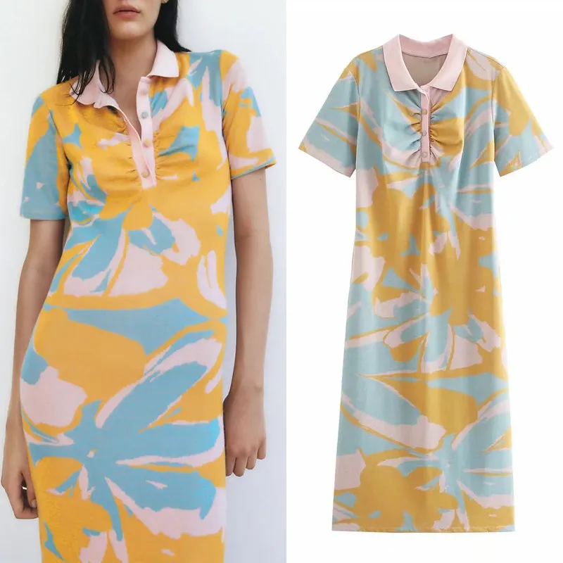 

Za 2021 Knitted Dress Women Jacquard Summer Long Dresses Woman Short Sleeve Midi Dress Fashion Ruched Casual Dresses