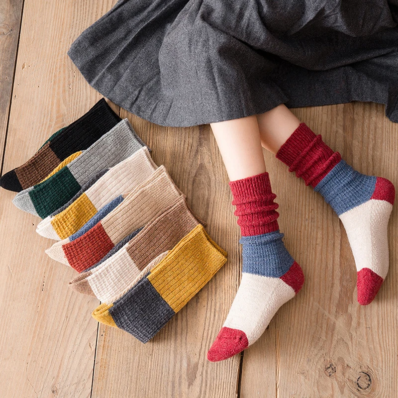 

Johnature 2021 New Patchwork Cotton All Match College Japanese Women Socks Breathable Warm 5 Pairs/set Hit Colors Socks