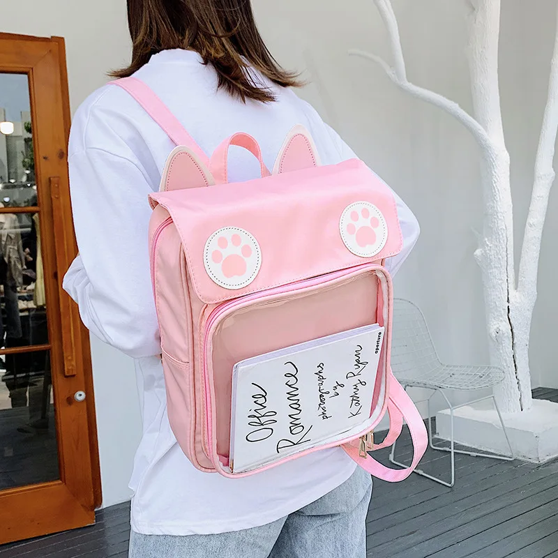 

Cute School Backpack for Teenager Girls School Bag Cat Bagging Back Pack Paws Transparent Backpack Clear Bagpack Mochila Escolar
